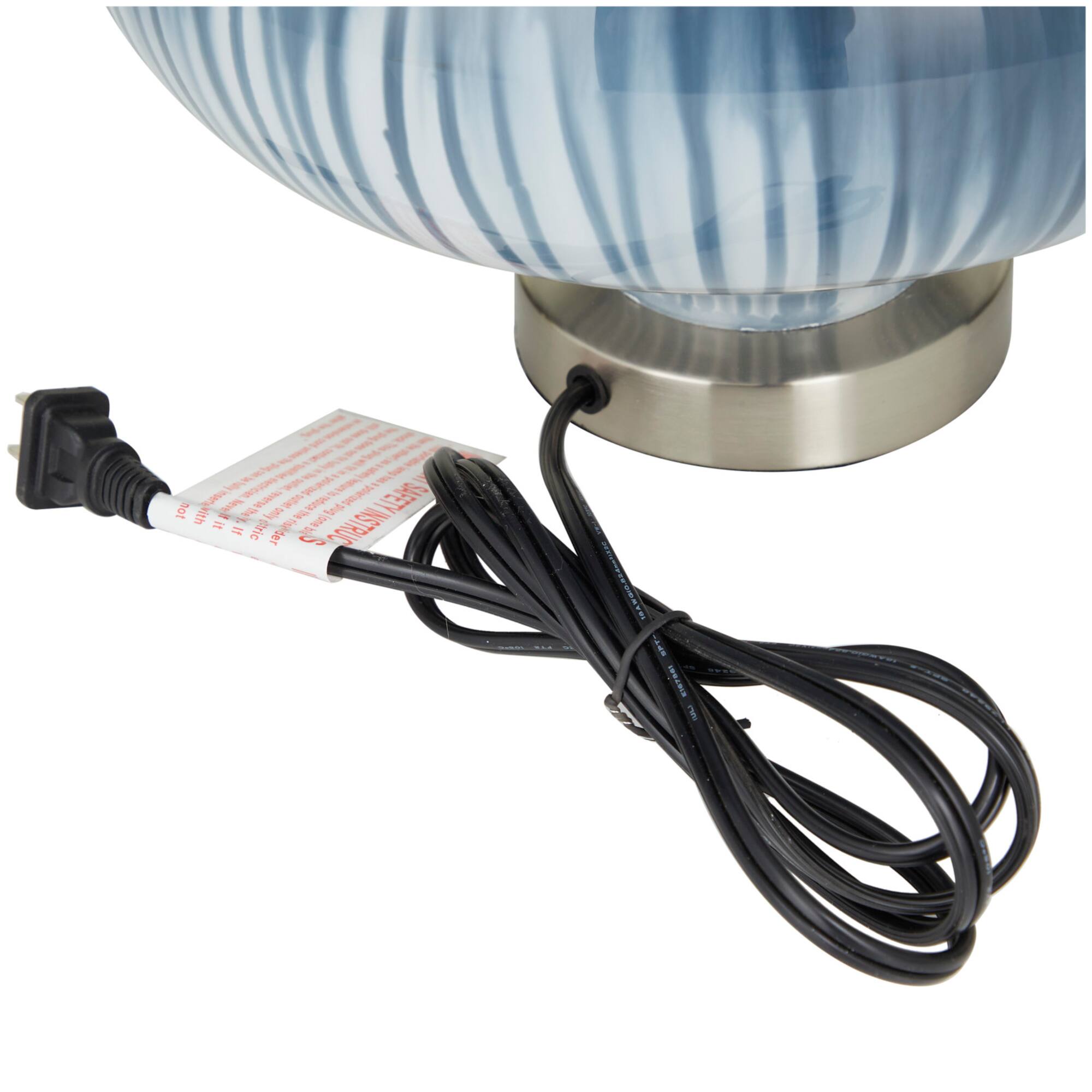 Blue Glass Gourd Style Base Table Lamp with Drum Shade 14" x 14" x 24"